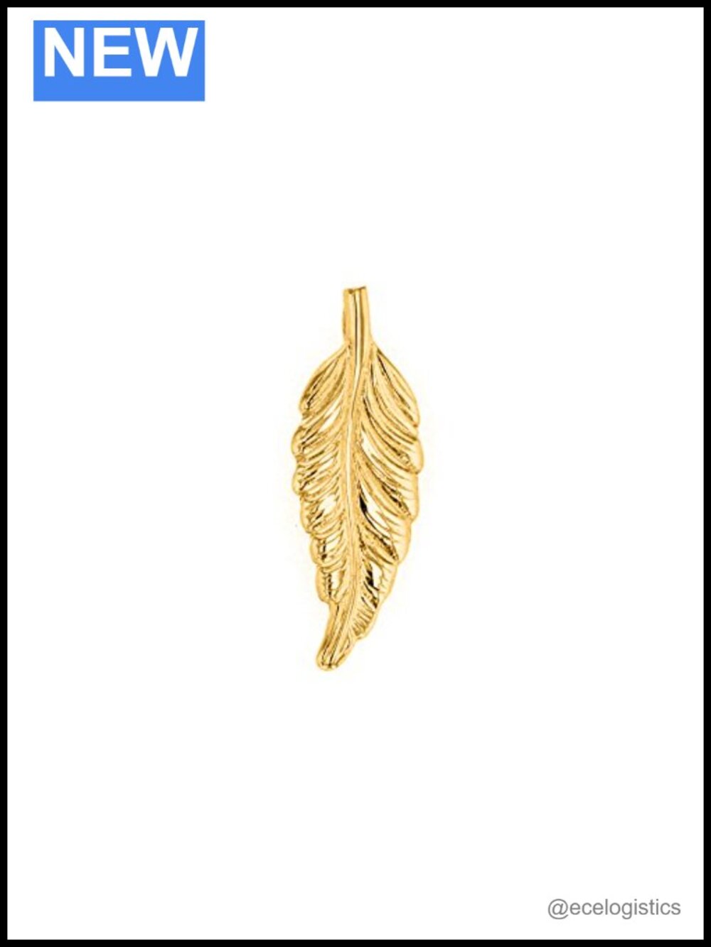 Solid 10k Yellow Gold Bohemia Leaf Feather Charm Pendant